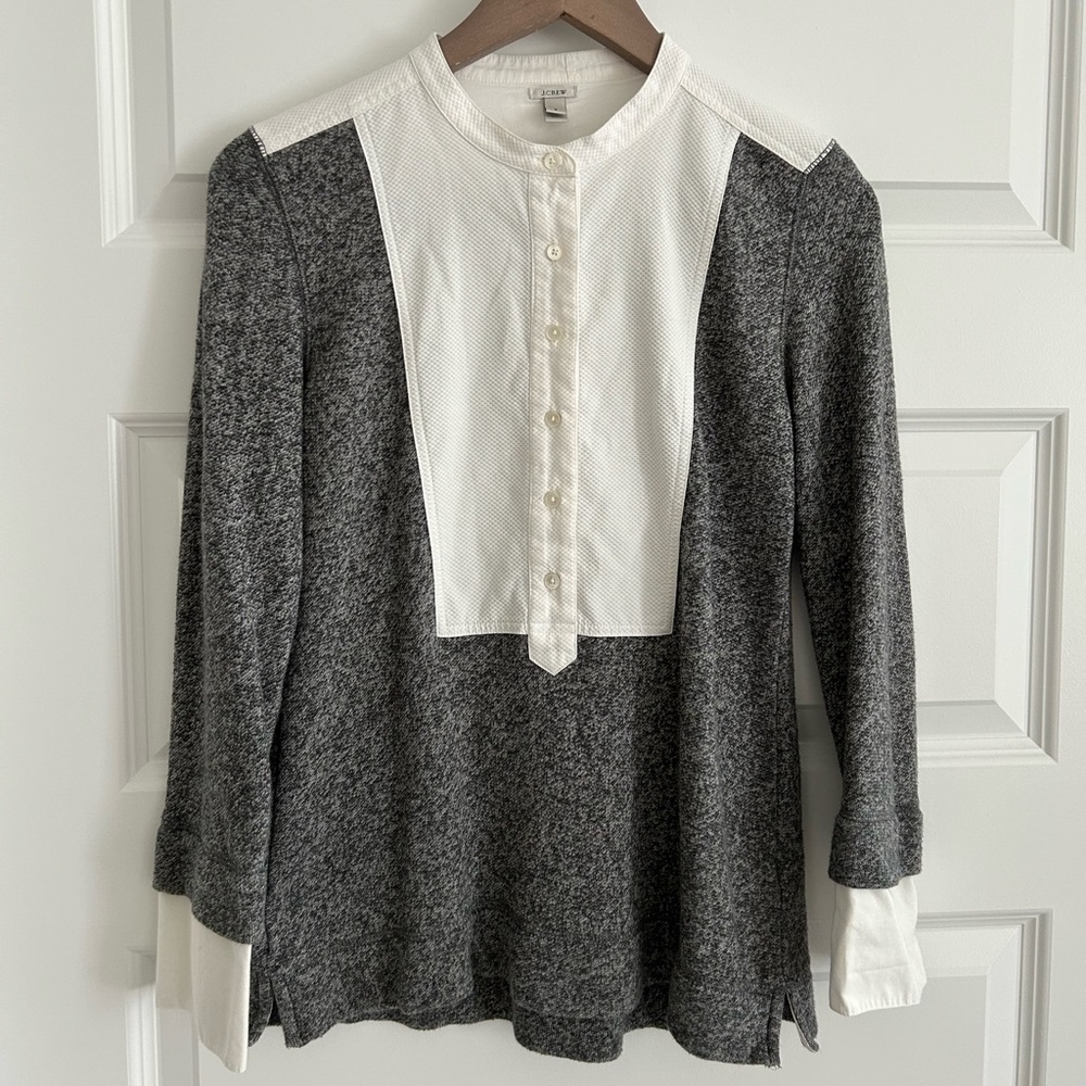 J Crew Tuxedo Bib Shirt Gray White Size S